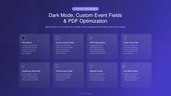 Februar-Update: Dark Mode, benutzerdefinierte Termin-Felder und PDF-Optimierung